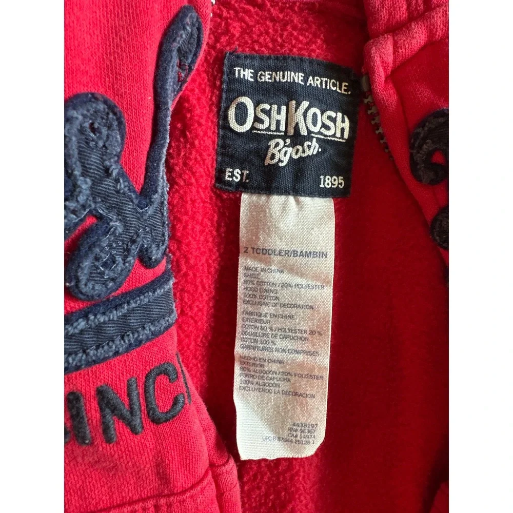 OshKosh B'Gosh Toddler Red Full Zip Hoodie Since 1895 Applique 2T